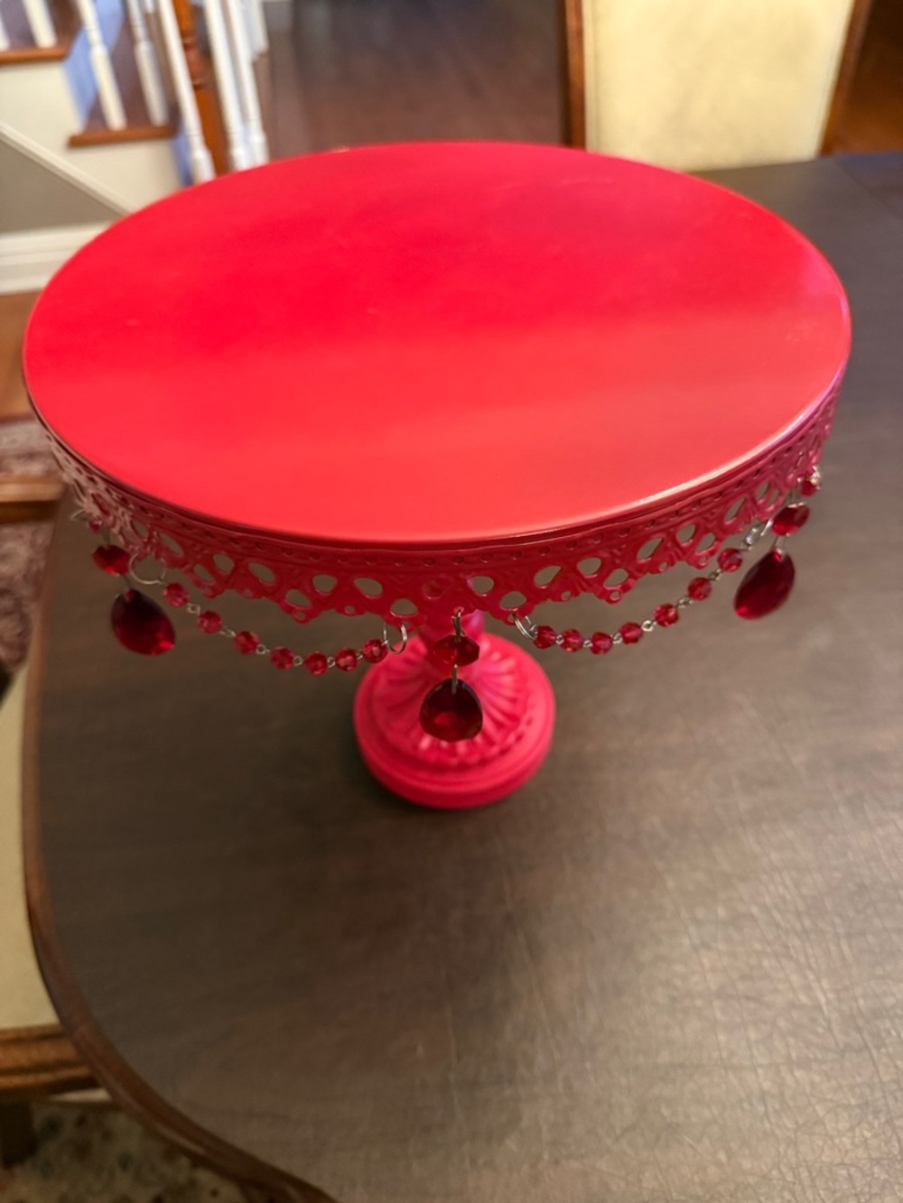 Red Jeweled Decorative Pedestal Cake Stand - Picture 3 of 8
